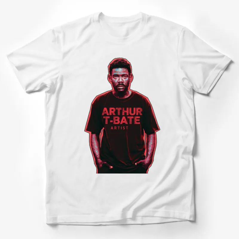 Arthur T-Bate Artist Graphic T-Shirt, Bold Red and Black Text Print, Trendy Art Lover Tee Male T-Shirt