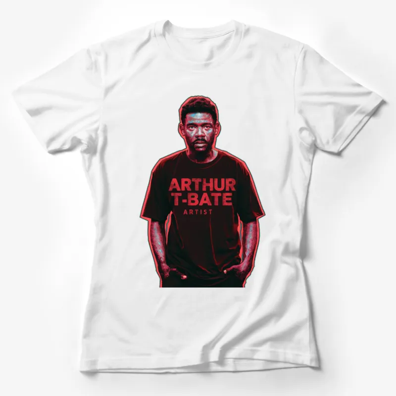 Arthur T-Bate Artist Graphic T-Shirt, Bold Red and Black Text Print, Trendy Art Lover Tee Female T-Shirt