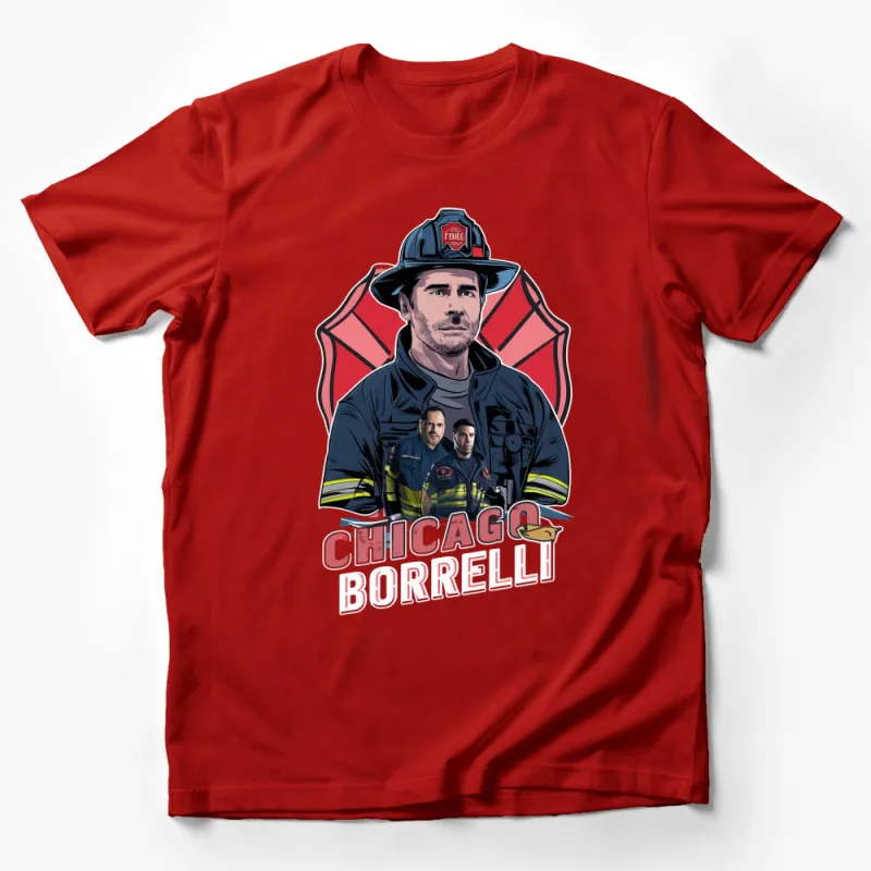 Chicago Firefighter Borelli Graphic T-Shirt, Fire Dept Tee, Heroic Fireman Design Crewneck Male T-Shirt