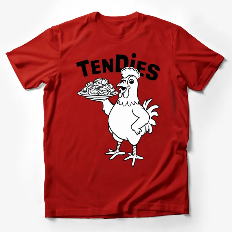 Funny Chicken Tendies T-Shirt, Cartoon Chicken Serving Food, Unisex Casual Tee, Foodie Gift, Graphic Shirt Male T-Shirt