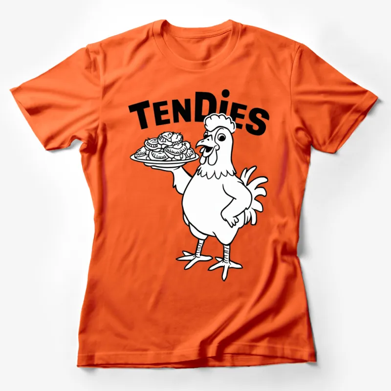 Funny Chicken Tendies T-Shirt, Cartoon Chicken Serving Food, Unisex Casual Tee, Foodie Gift, Graphic Shirt Female T-Shirt