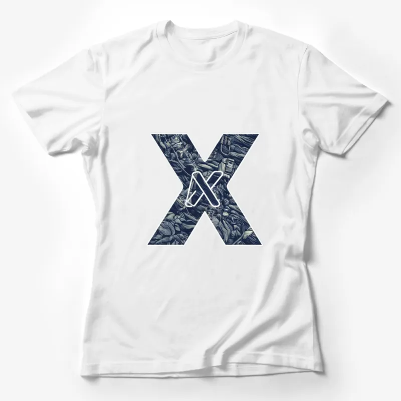 Vintage Nautical X Letter Print T-Shirt, Illustrated Maritime Alphabet Top, Unique Graphic Tees for Men and Women Female T-Shirt