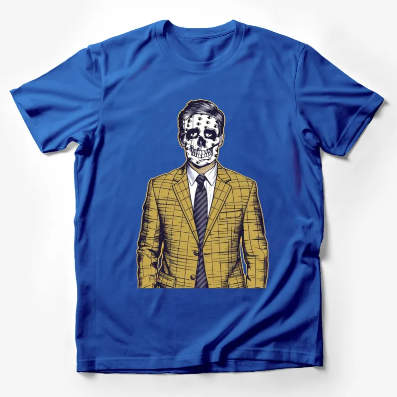 Skull Face Businessman Graphic T-Shirt, Unique Yellow Suit Skull Design, Cool Urban Streetwear Male T-Shirt