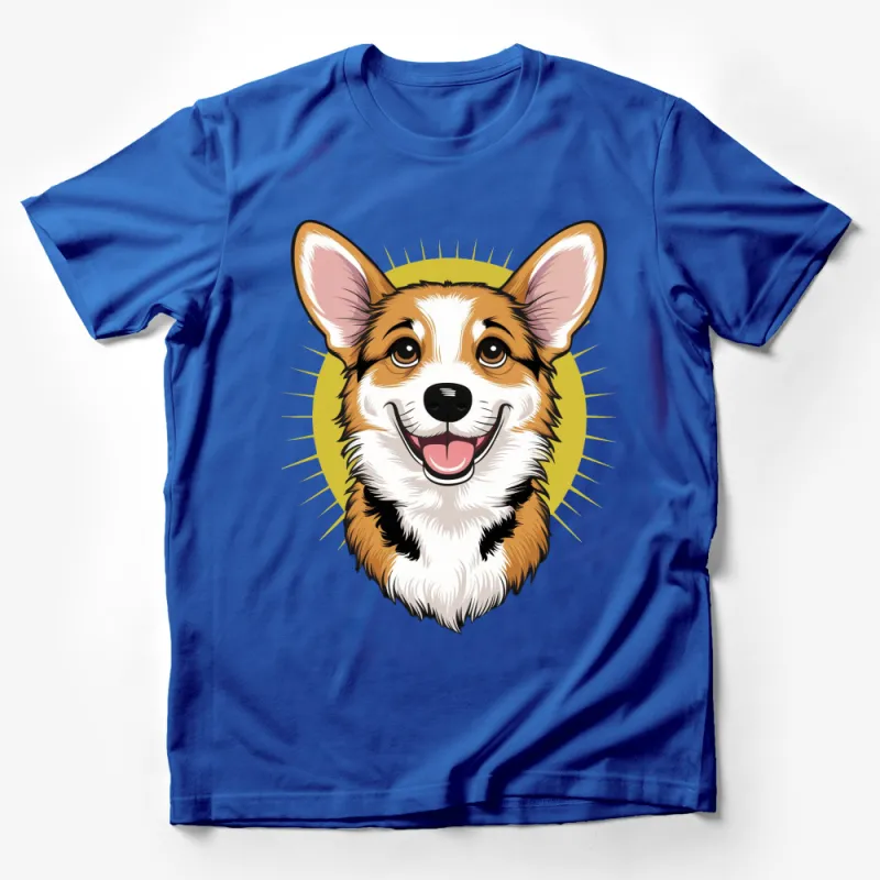 Corgi Dog T-Shirt, Cute Smiling Corgi Graphic, Unisex Tee, Sun Halo Illustration, Pet Lover Gift Male T-Shirt