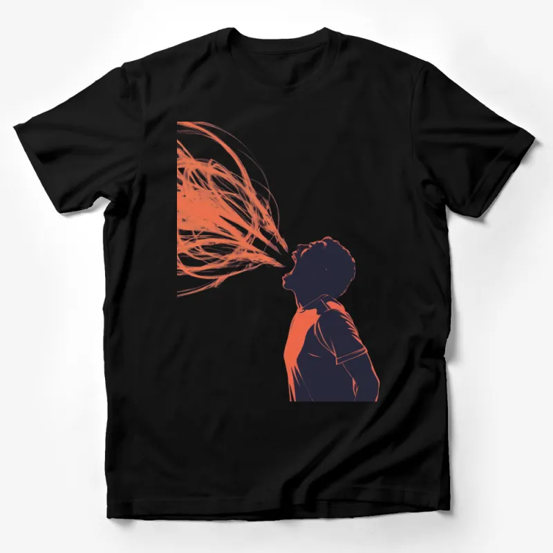 Abstract Face Scream Art T-Shirt, Orange Splash Surreal Graphic Tee, Unique Modern Art Apparel Male T-Shirt