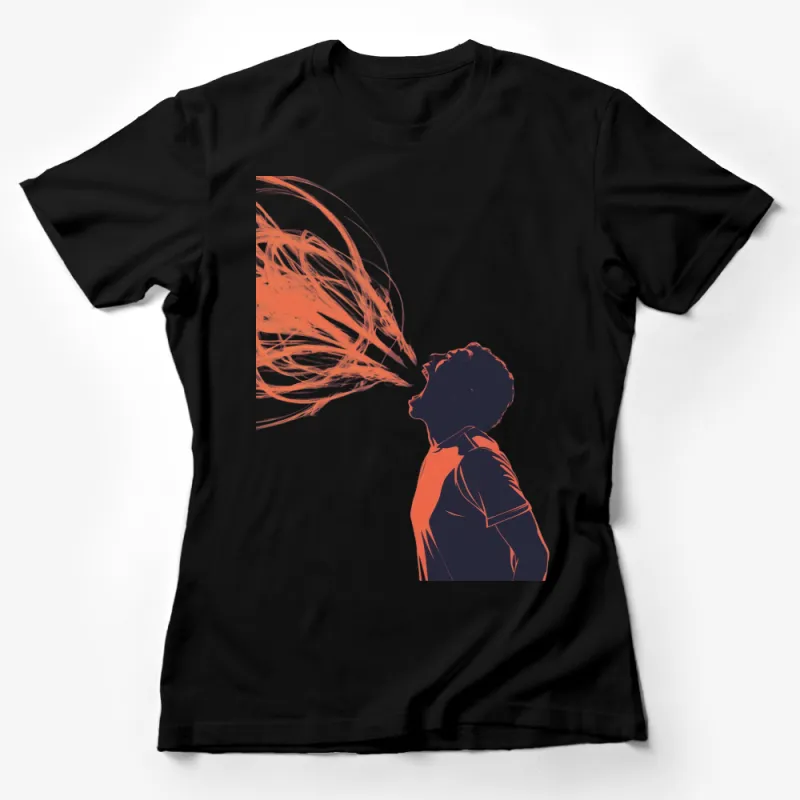 Abstract Face Scream Art T-Shirt, Orange Splash Surreal Graphic Tee, Unique Modern Art Apparel Female T-Shirt