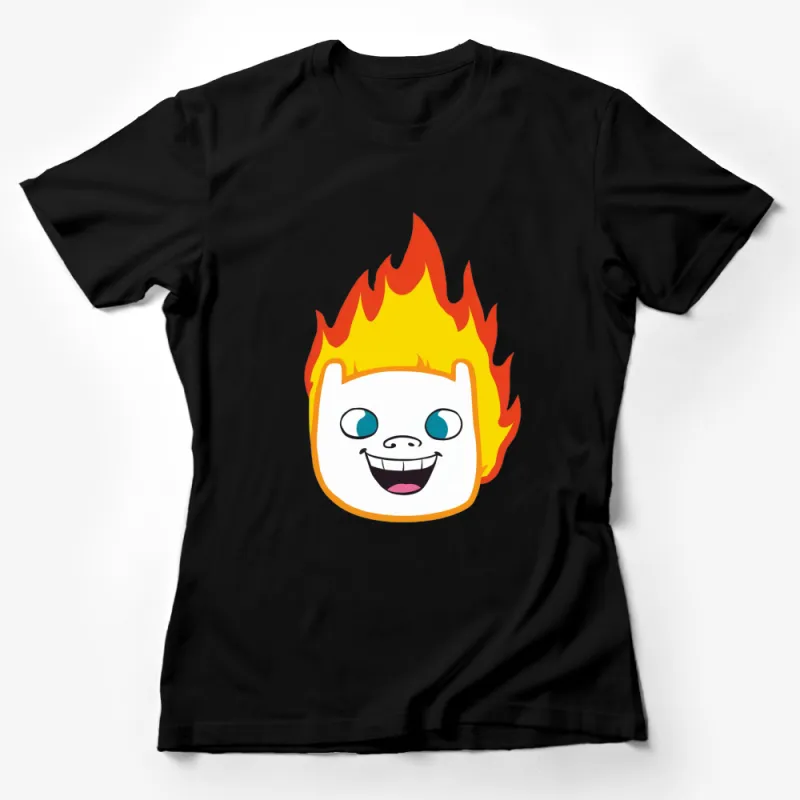 Colorful Flame Cartoon Face T-Shirt, Unisex Graphic Tee, Unique Fire Design Casual Wear Female T-Shirt