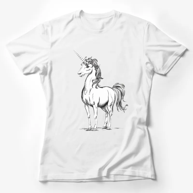 Majestic Unicorn Graphic T-Shirt, Black and White Unicorn Illustration, Fantasy Animal Tee, Magical Creature Men Women Kids Female T-Shirt