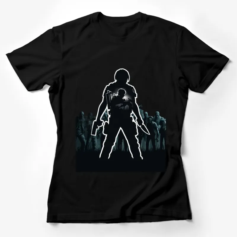 Zombie Hunter Silhouette T-Shirt, Graphic Tee for Horror Fans, Unique Gift Idea, Unisex Apparel Female T-Shirt