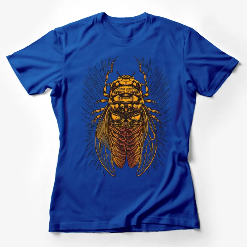 Detailed Insect Illustration T-Shirt, Golden Beetle Graphic Tee, Unique Entomology Art Shirt, Nature Lover Gift Female T-Shirt