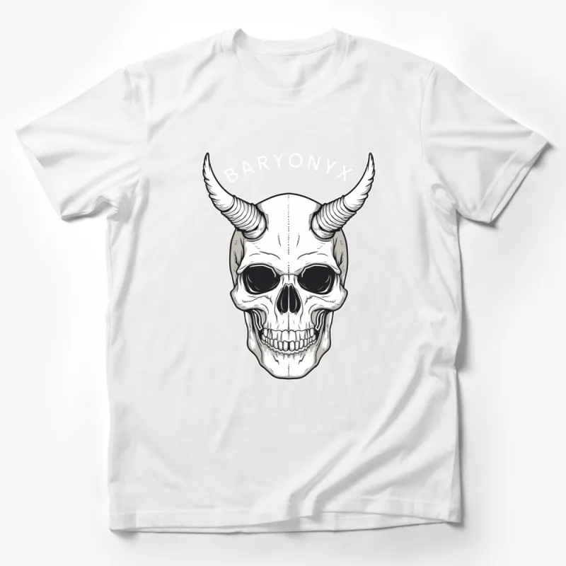 Baryonyx Skull Graphic T-Shirt, Gothic Horned Skull Design, Trendy Alt Fashion Top, Unisex Male T-Shirt