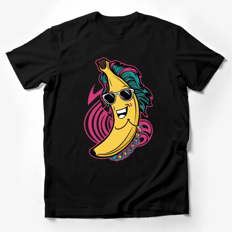 Funky Banana with Sunglasses and Colorful Swirls, Cool Summer Fruit T-Shirt Male T-Shirt