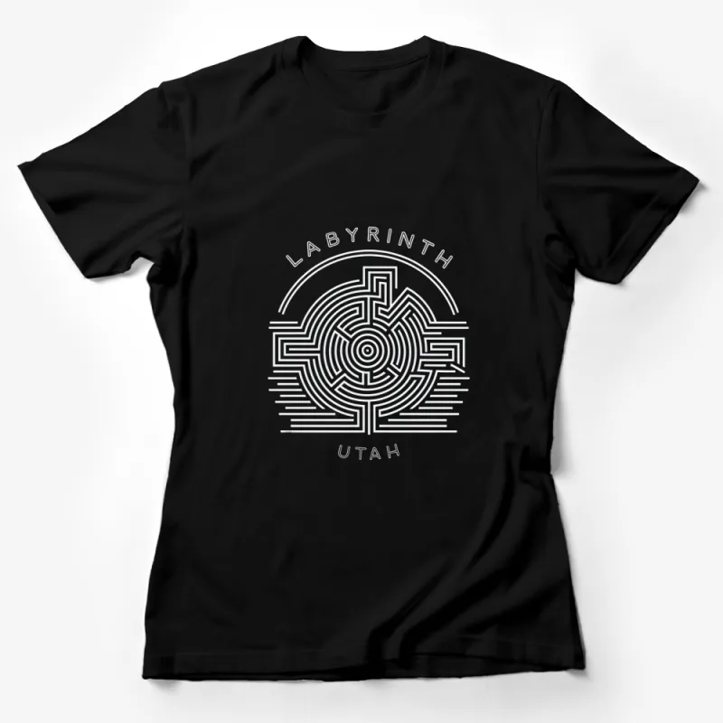 Labyrinth Utah Maze Graphic T-Shirt, Stylish Black and White Design, Unisex Tee for All Ages Female T-Shirt