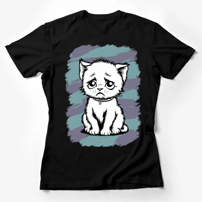 Cute Cat T-Shirt, Sad Kitten Cartoon Graphic Tee, Unisex Cat Lover Shirt, Pet Animal Illustration Female T-Shirt