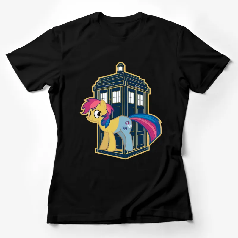 Doctor Who Tardis and My Little Pony Mashup T-Shirt, Cool Geeky Graphic Tee, Unisex Adult Sizes Female T-Shirt