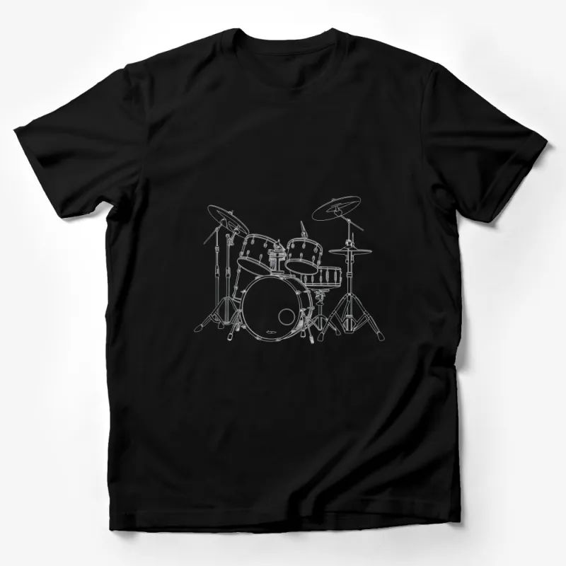 Drum Kit Line Art T-Shirt, Musician Gift, Drummer Tee, Unisex Drum T-Shirt in Various Colors Male T-Shirt