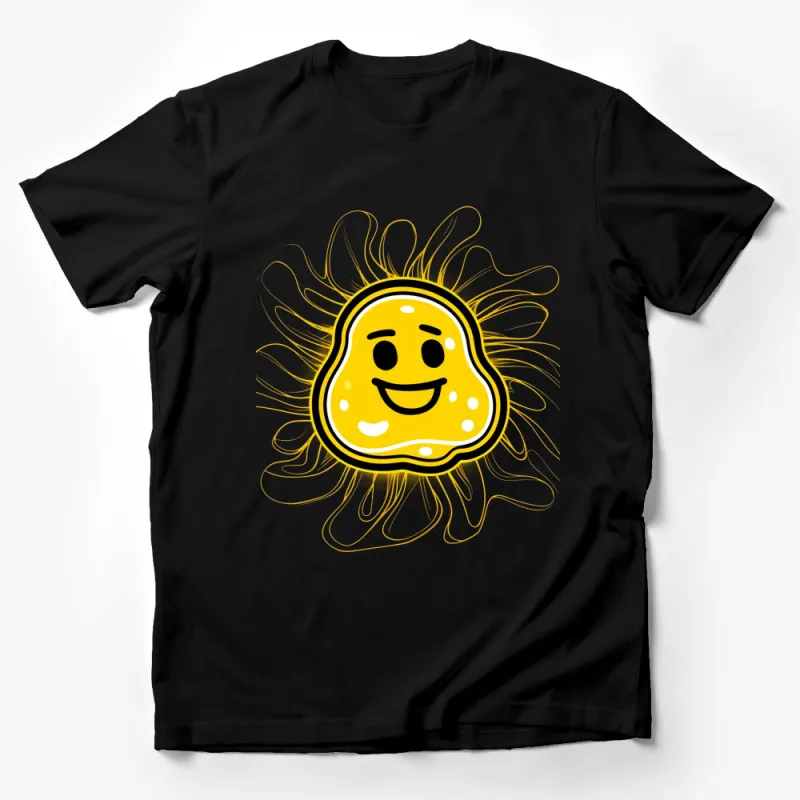 Sunny Smiley Face T-Shirt, Yellow Happy Emoji with Splash Art, Adult and Kids Sizes, Unisex Graphic Tee Male T-Shirt