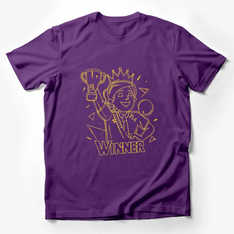 Winner Crown and Trophy Graphic T-Shirt, Golden Line Art, Unisex Victory Celebration Tee, Inspirational Quote Shirt Male T-Shirt