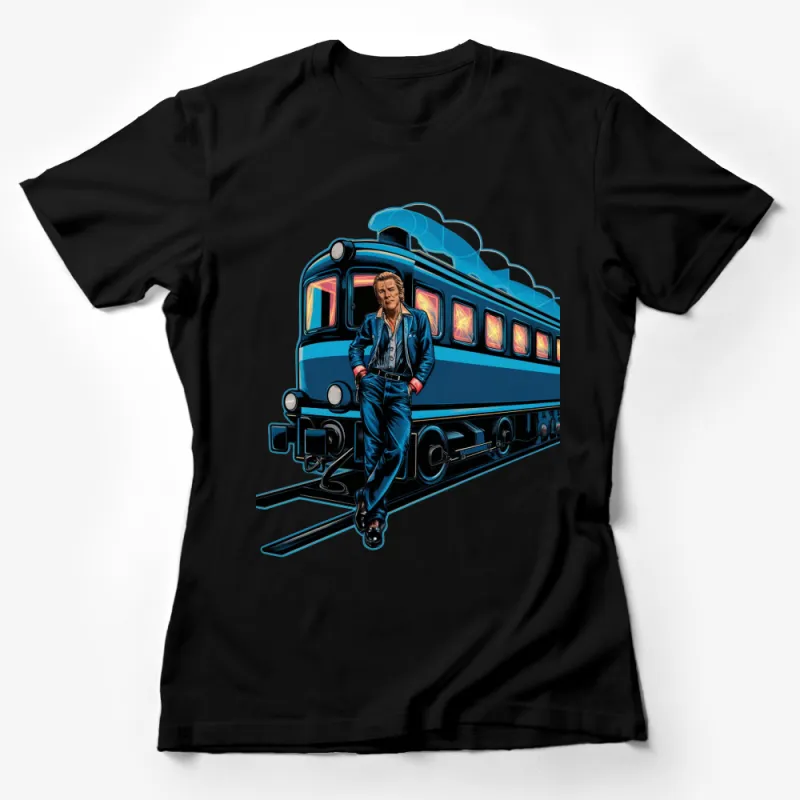 Vintage Train Graphic T-Shirt, Retro Locomotive with Stylish Man, Unique Railroad Enthusiast Gift, Unisex Tee Female T-Shirt