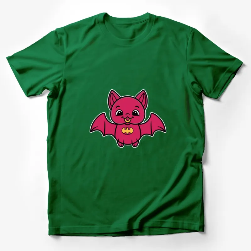 Cute Cartoon Bat T-Shirt, Kids Friendly Design, Bright Red Color, Unisex Tee Male T-Shirt