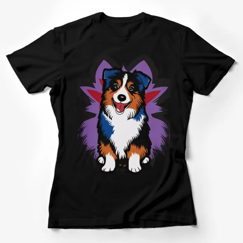 Australian Shepherd Dog T-Shirt, Colorful Dog Lover Tee, Cute Aussie Dog Art, Pet Owner Gift Female T-Shirt