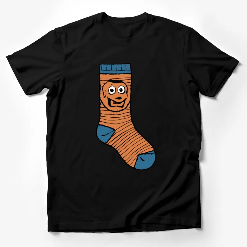 Quirky Smiling Sock Cartoon Character T-Shirt, Fun Graphic Tee for All Ages, Unisex Cotton Shirt Male T-Shirt