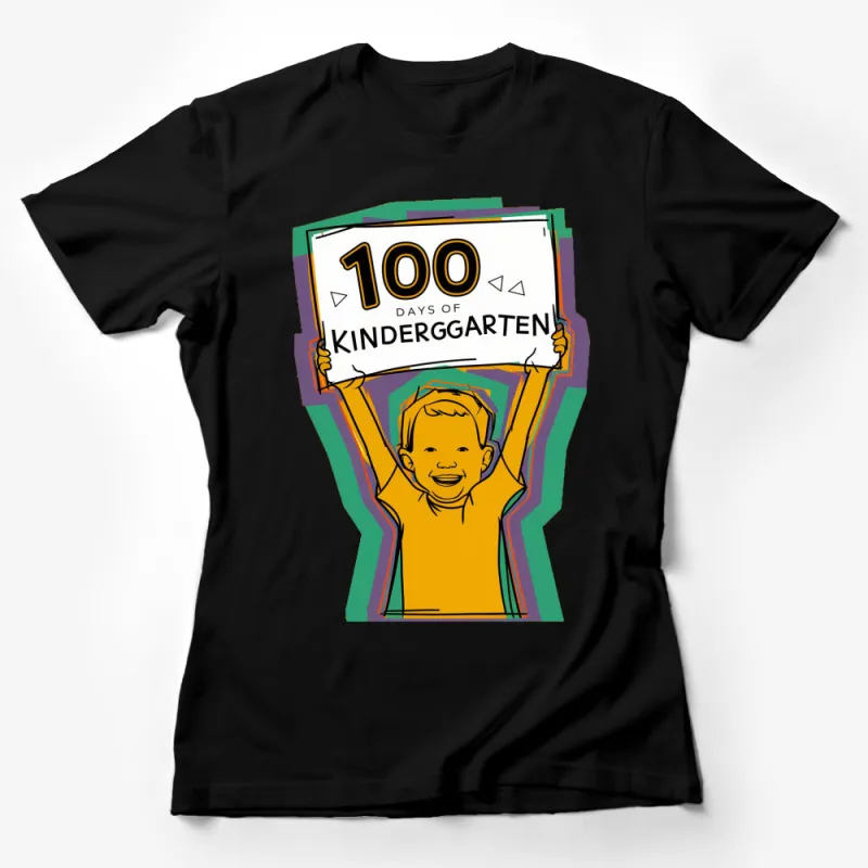 Kids 100 Days of Kindergarten Celebration T-Shirt, Bright Colorful Graphic Tee for Children Female T-Shirt