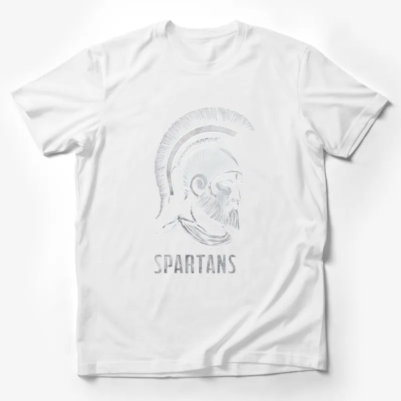 Spartan Warrior Helmet Graphic T-Shirt, Mens and Womens Casual Wear, Silver Design Male T-Shirt