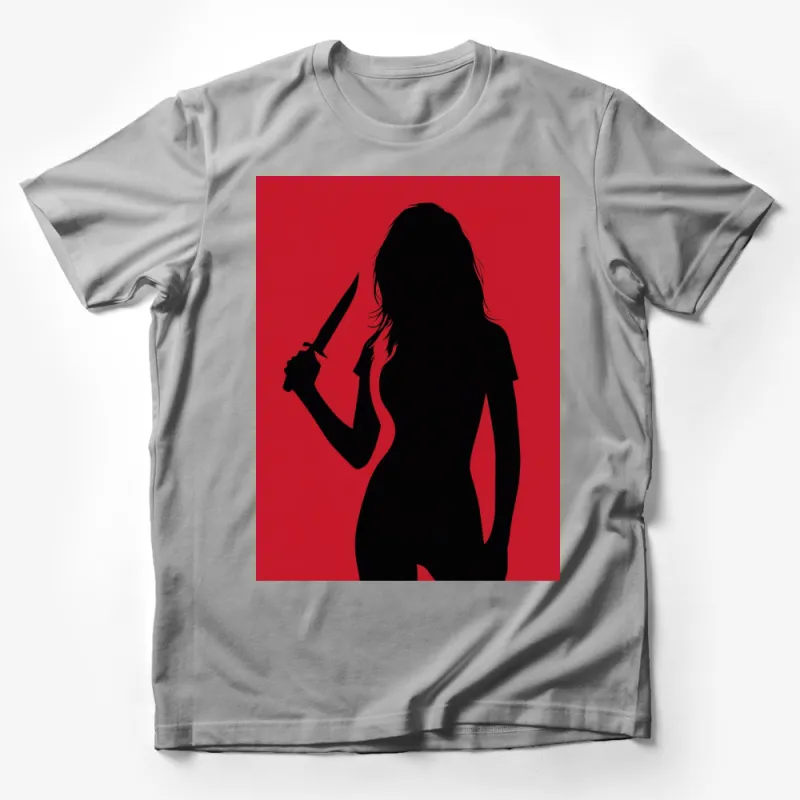 Silhouette Knife Woman Graphic T-Shirt, Bold Red Tee, Feminine Mystery Art, Unique Gift Idea Male T-Shirt