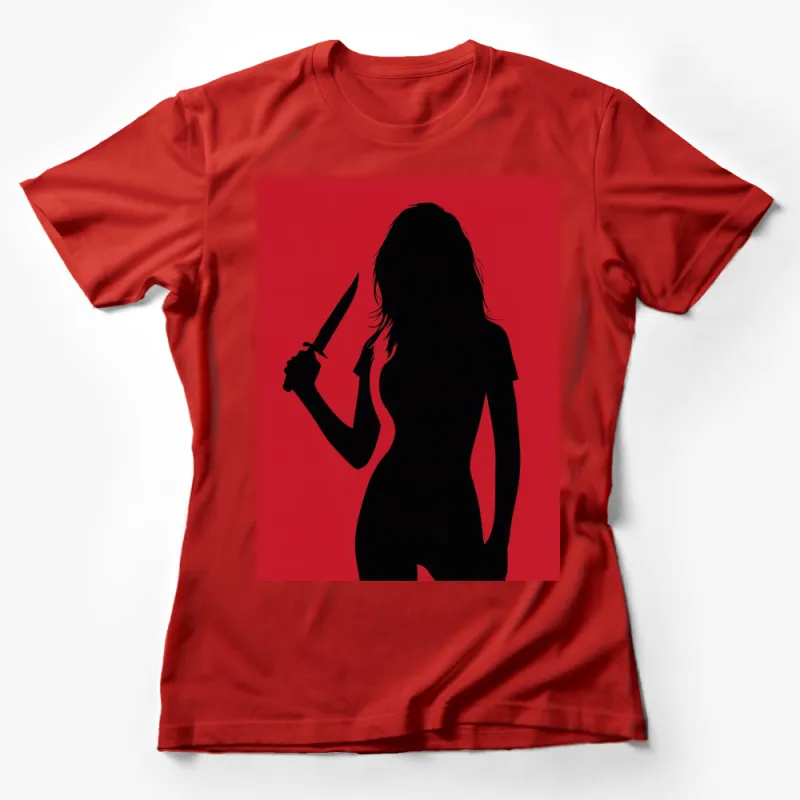 Silhouette Knife Woman Graphic T-Shirt, Bold Red Tee, Feminine Mystery Art, Unique Gift Idea Female T-Shirt