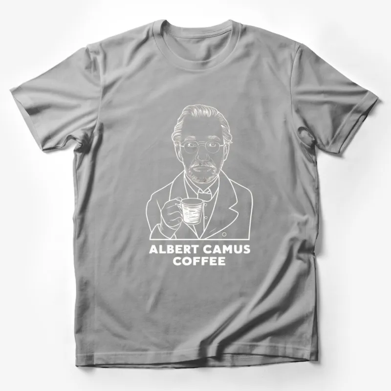 Albert Camus Coffee Graphic T-Shirt, Vintage Style Philosopher Tee, Unique Literary Gift Idea Male T-Shirt