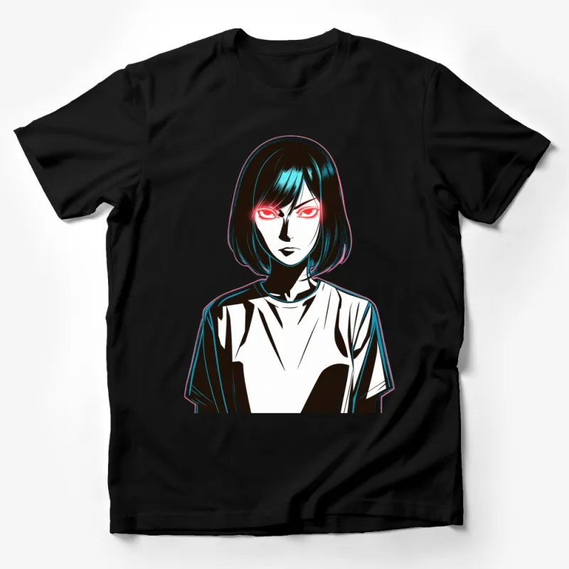 Cyber Girl T-Shirt with Neon Red Glow, Stylish Female Cyberpunk Tee, Fashion Graphic Shirt Male T-Shirt