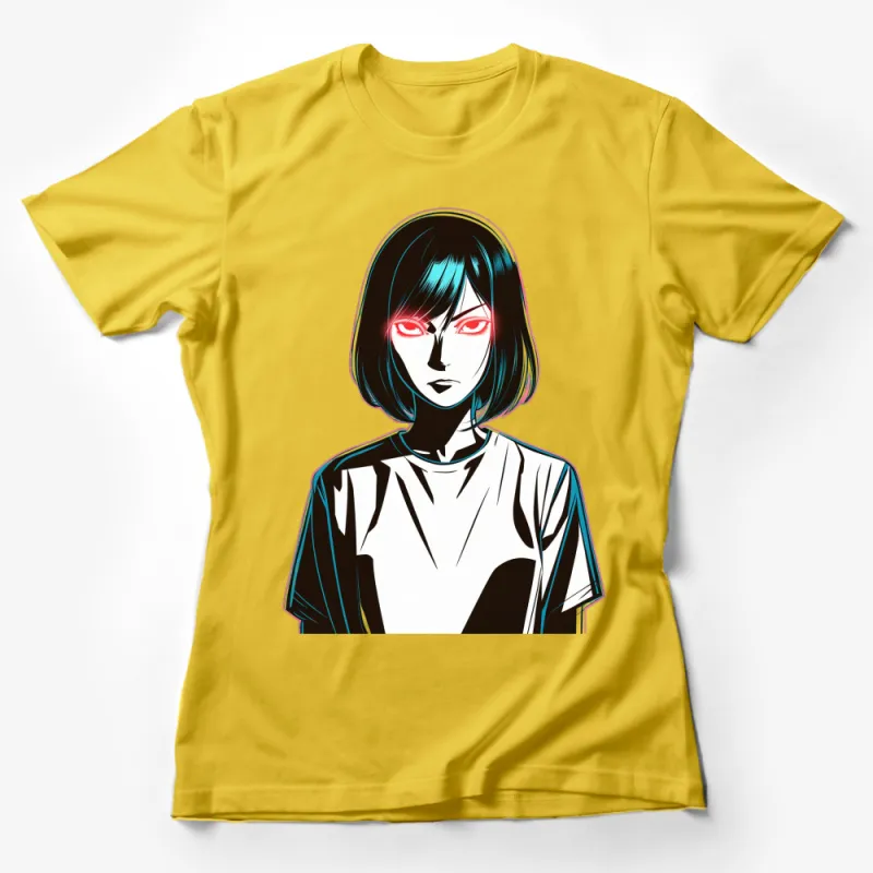 Cyber Girl T-Shirt with Neon Red Glow, Stylish Female Cyberpunk Tee, Fashion Graphic Shirt Female T-Shirt