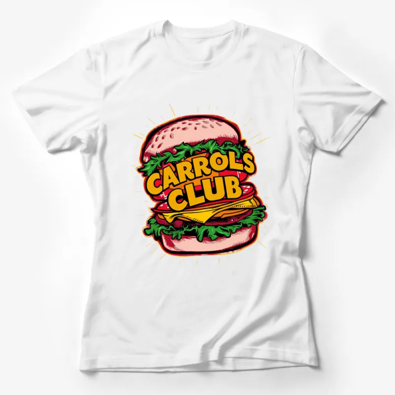 Vintage Carrol's Club Burger T-Shirt, Retro Fast Food Graphic Tee, Unisex Casual Shirt Female T-Shirt