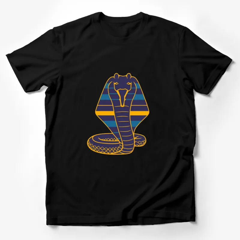 Egyptian Cobra Snake Graphic T-Shirt, Vintage Blue and Gold Design, Unisex Adult Clothing Male T-Shirt