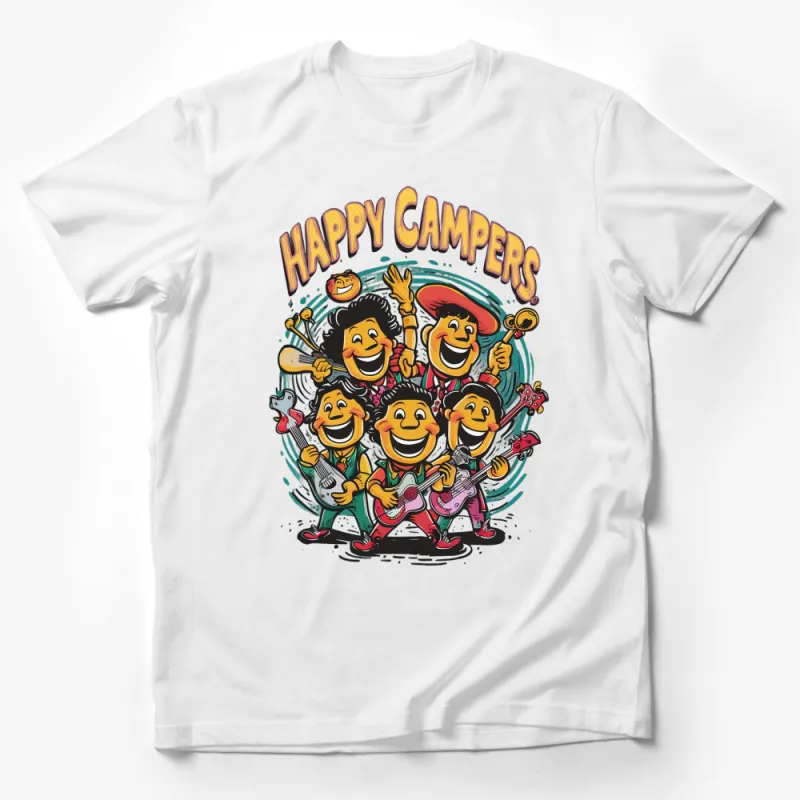 Happy Campers T-Shirt, Colorful Family Camping Trip Design, Musical Band Theme Tee Male T-Shirt