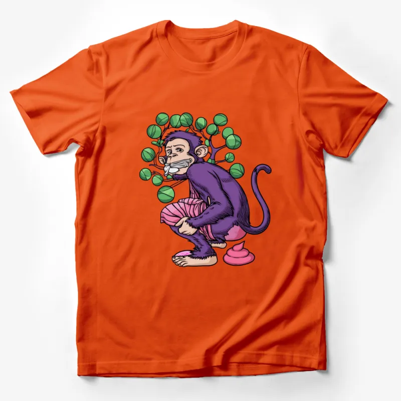 Funky Purple Monkey T-Shirt, Cartoon Animal Design, Casual Wear for All Ages, Unique Graphic Tee Male T-Shirt