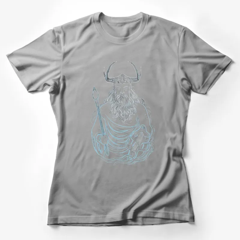 Norse God Odin Mythology Art, Viking Warrior Graphic T-Shirt, Unique Men's Fashion, Cool Fantasy Illustration Tee Female T-Shirt