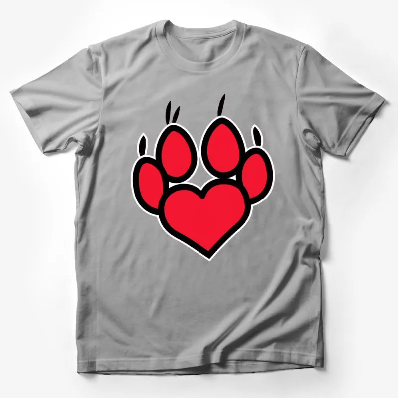 Red Heart and Paw Print T-Shirt, Cute Animal Lover Tee, Pet Owner Gift, Unisex Adult Clothing Male T-Shirt