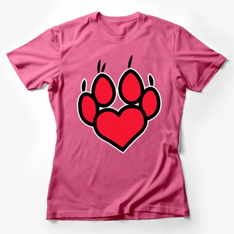 Red Heart and Paw Print T-Shirt, Cute Animal Lover Tee, Pet Owner Gift, Unisex Adult Clothing Female T-Shirt