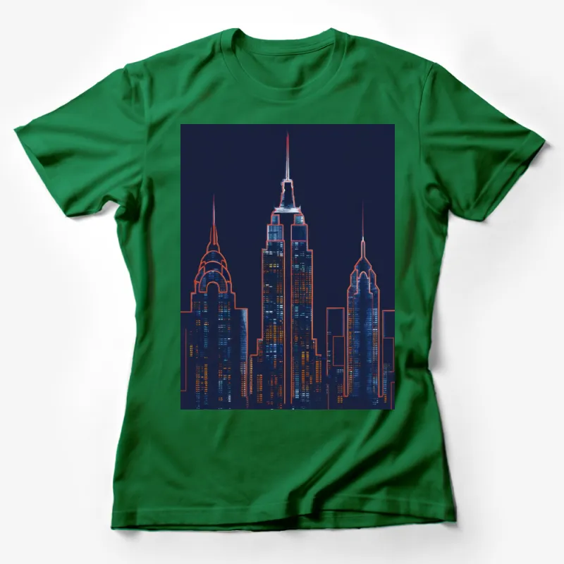 Neon Cityscape T-Shirt, Urban Skyline Graphic Tee, Vibrant City Nightlife Apparel, Unisex Clothing Female T-Shirt