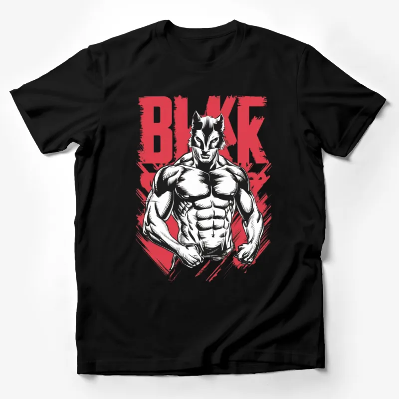 Black Wolf Graphic T-Shirt, Bold Red Splash, Muscular Animal Art, Unisex Tee Male T-Shirt