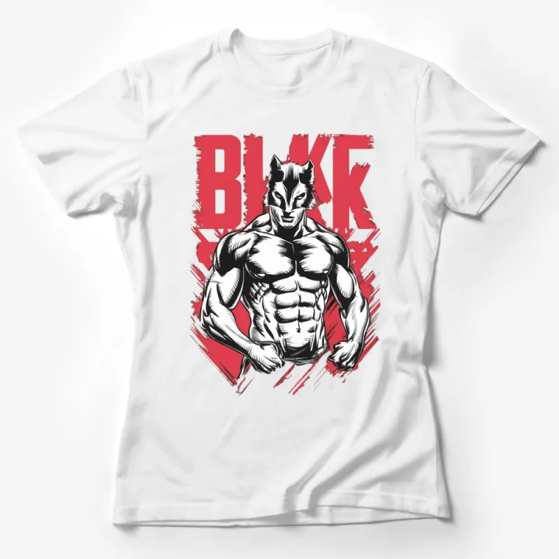 Black Wolf Graphic T-Shirt, Bold Red Splash, Muscular Animal Art, Unisex Tee Female T-Shirt