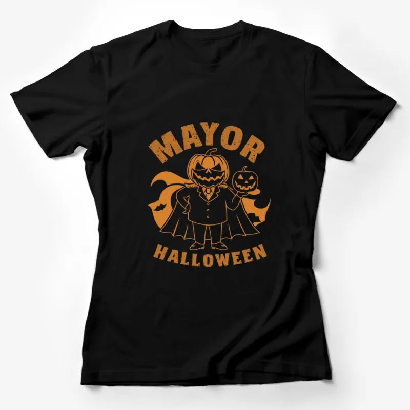 Halloween Mayor Pumpkin Graphic Tee, Orange Halloween T-Shirt, Unisex Costume Design Female T-Shirt