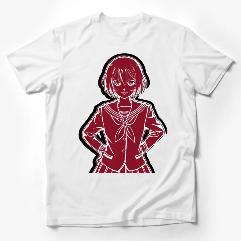 Anime Girl Red and White School Uniform Graphic T-Shirt, Stylish Manga Fan Apparel, Unisex Tee Male T-Shirt