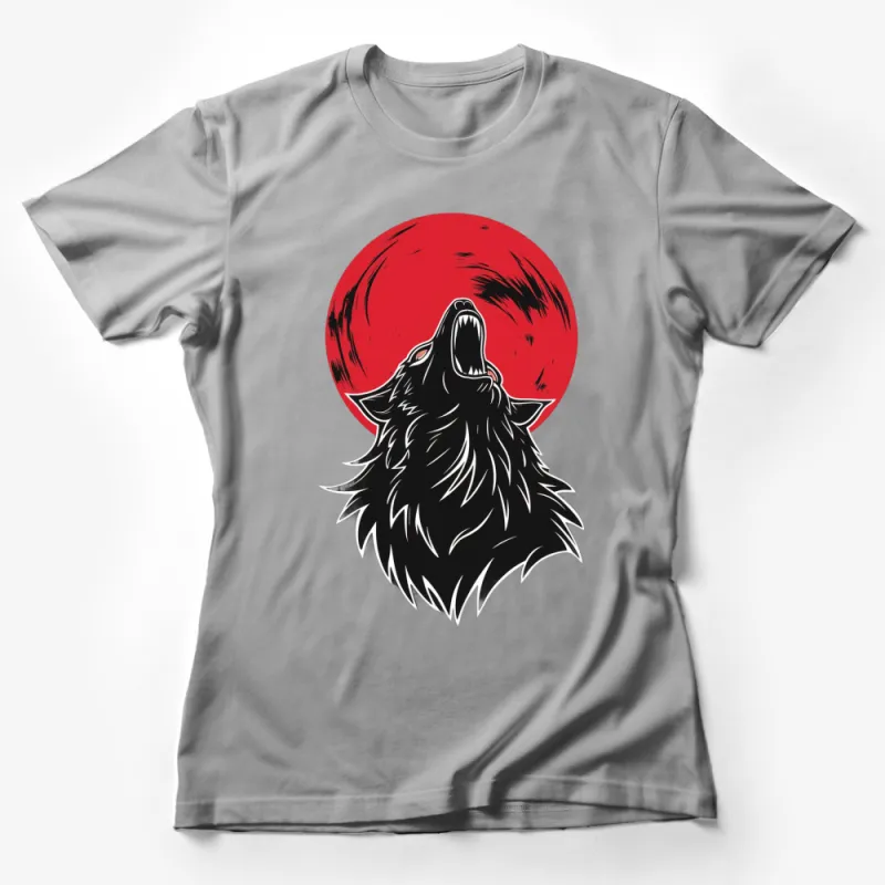 Men's Black T-Shirt with Red Moon and Howling Wolf Graphic, Unique Wildlife Print Female T-Shirt