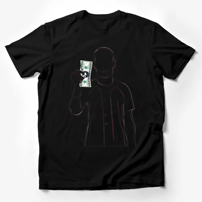 Unique Money Man T-Shirt, Artistic Line Drawing with Cash, Trendy Graphic Tee, Unisex Adult Clothing Male T-Shirt