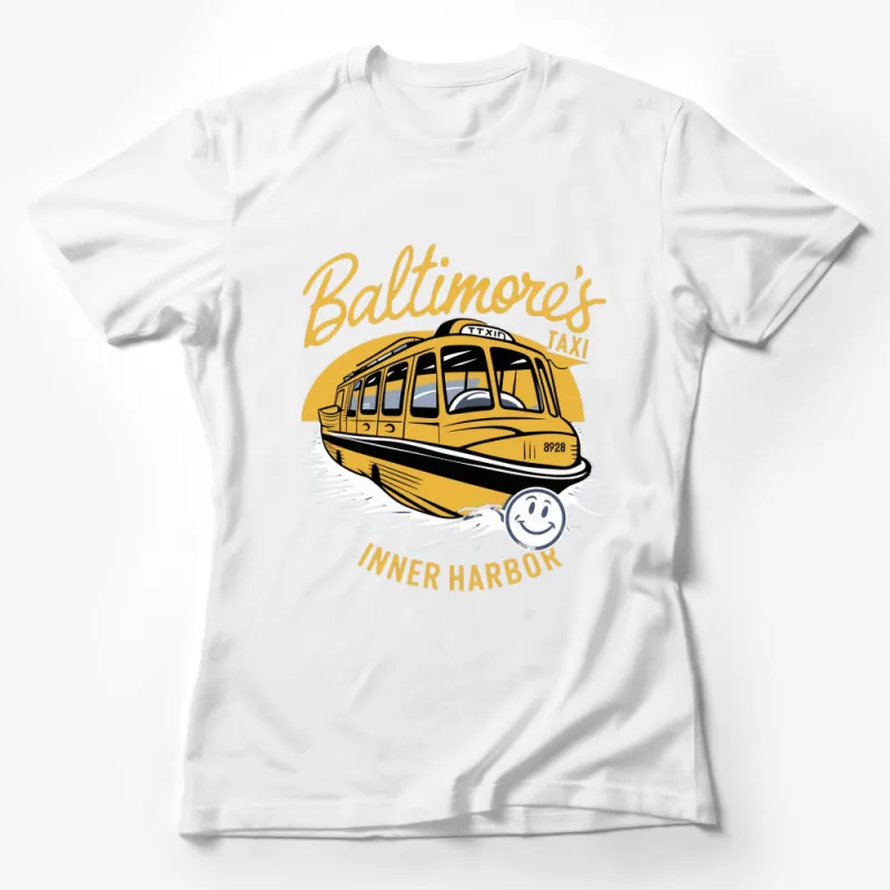 Baltimore Inner Harbor Taxi T-Shirt, Vintage Yellow Water Taxi Graphic Tee, Urban City Wear Female T-Shirt