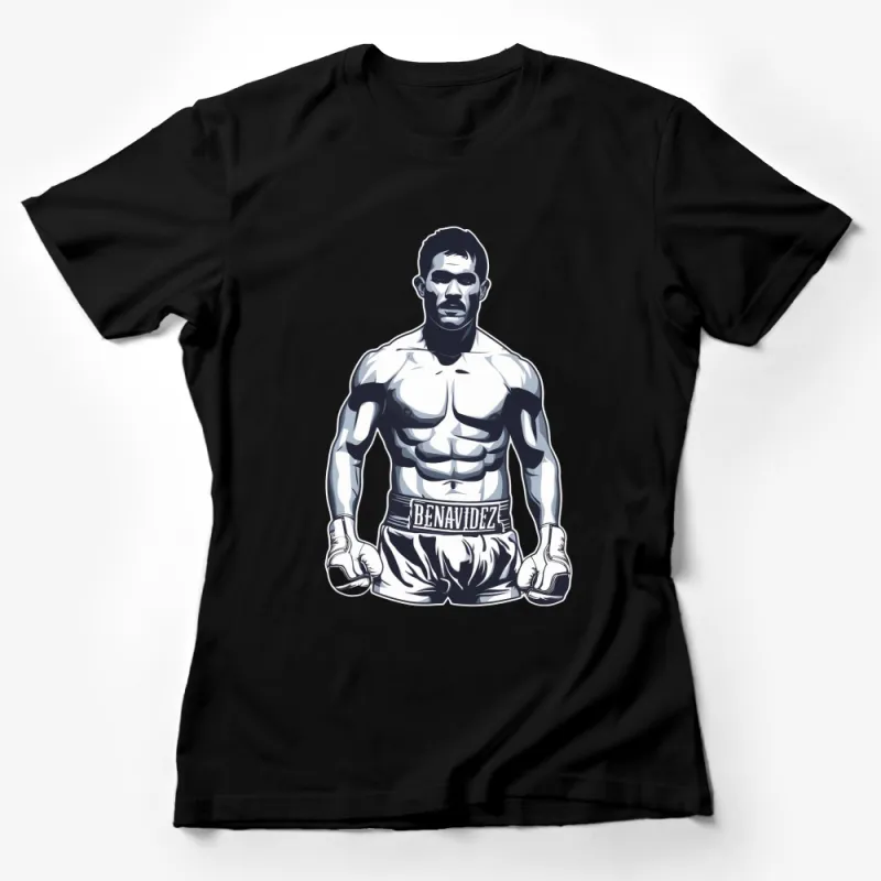 Men's Graphic T-shirt, Fighter Benavidez, Black and White Athletic Tee, Sports Fan, Muscular Design, Gym Wear Female T-Shirt