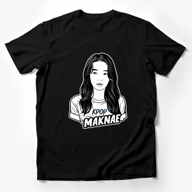 Kpop Maknae Graphic T-Shirt, Stylish Female Portrait Tee, Casual Streetwear, Fashionable Black and White Top Male T-Shirt